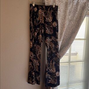 Navy Paisley Print Flared Pants